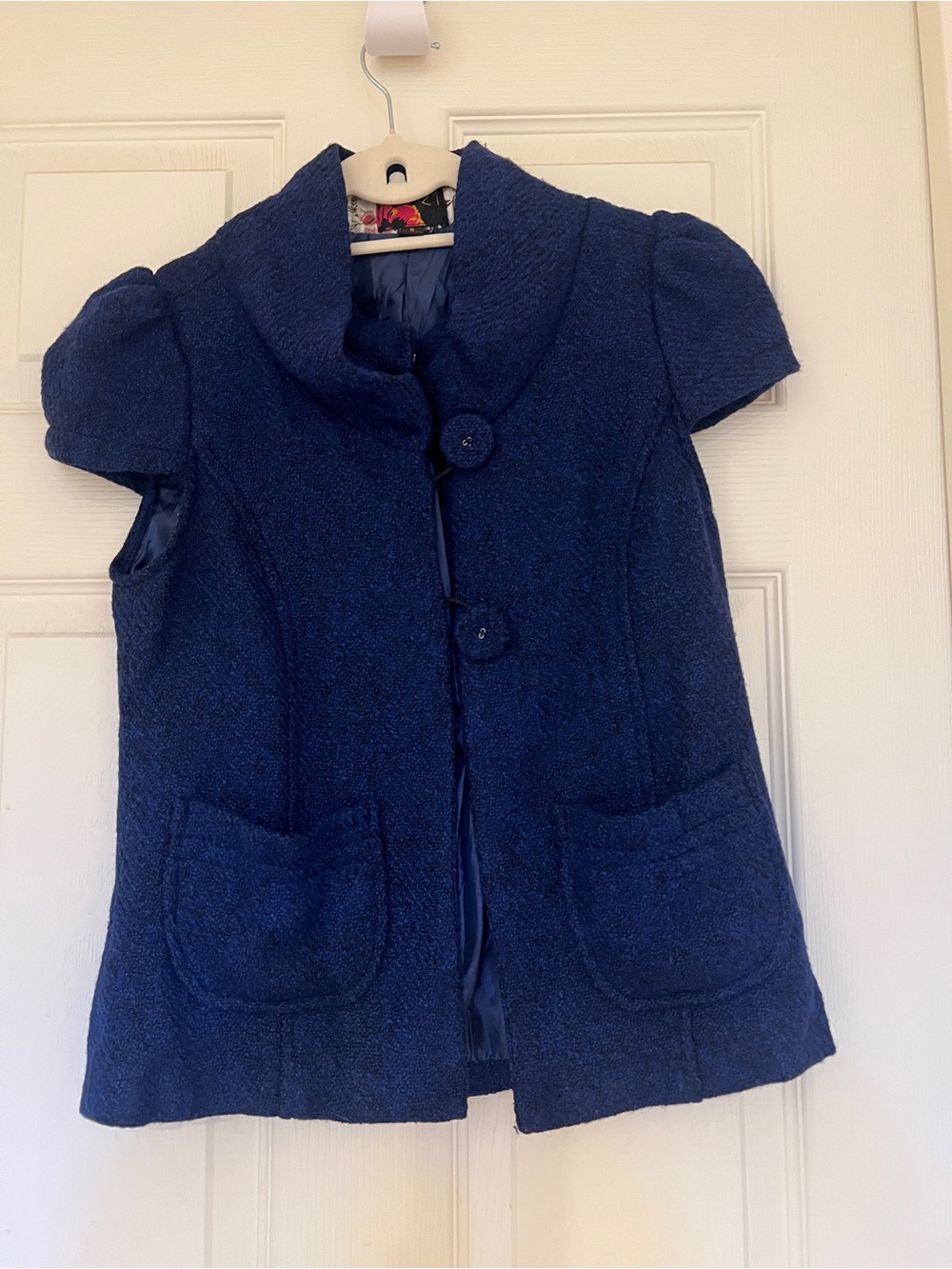 Wool Blend Navy Short-Sleeve Pea Coat